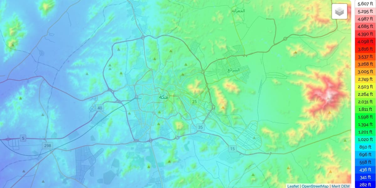 Mecca (Makkah) elevation map