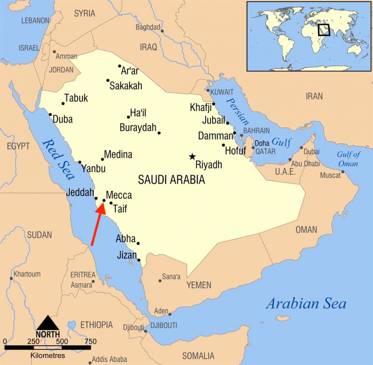 Mecca (Makkah) on Saudi Arabia map